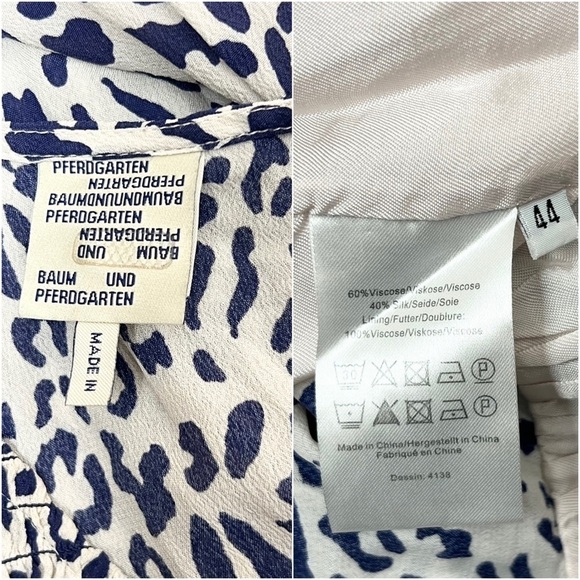 BAUM UND PFERDGARTEN Silk Short Sleeve Leopard Print Smocked Front Midi Dress 14 - Picture 14 of 16